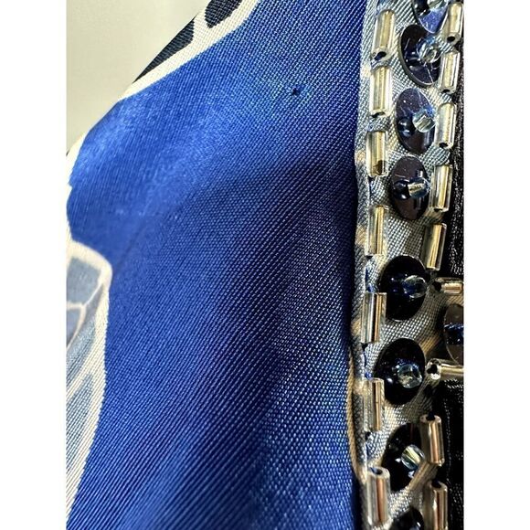 TORY BURCH Women's Silk Beaded Floral Sleeveless Shift Dress Blue Size 4 - Picture 8 of 11